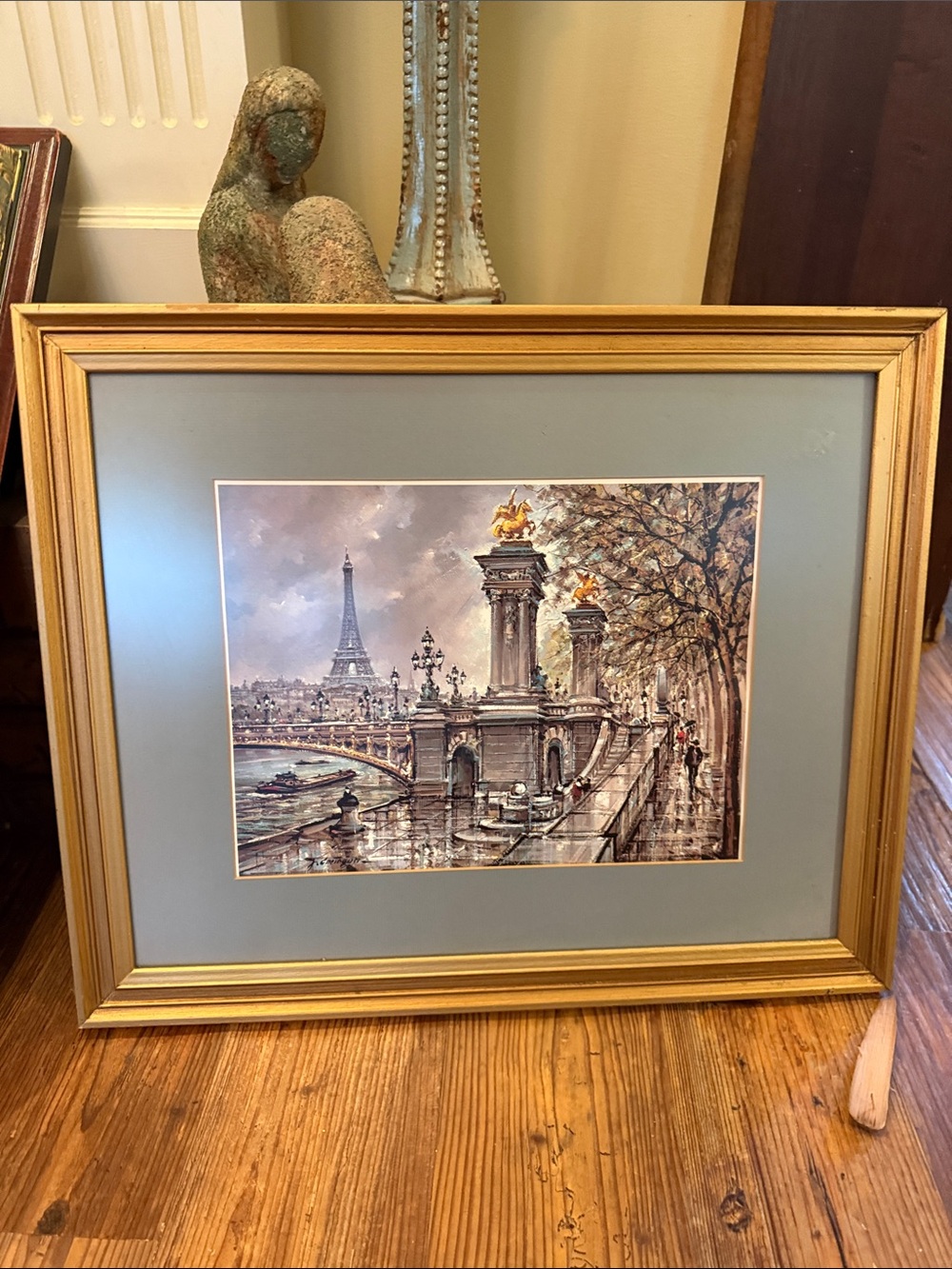 Framed Paris Cityscape Wall Art - Gold Frame, Blue Mat